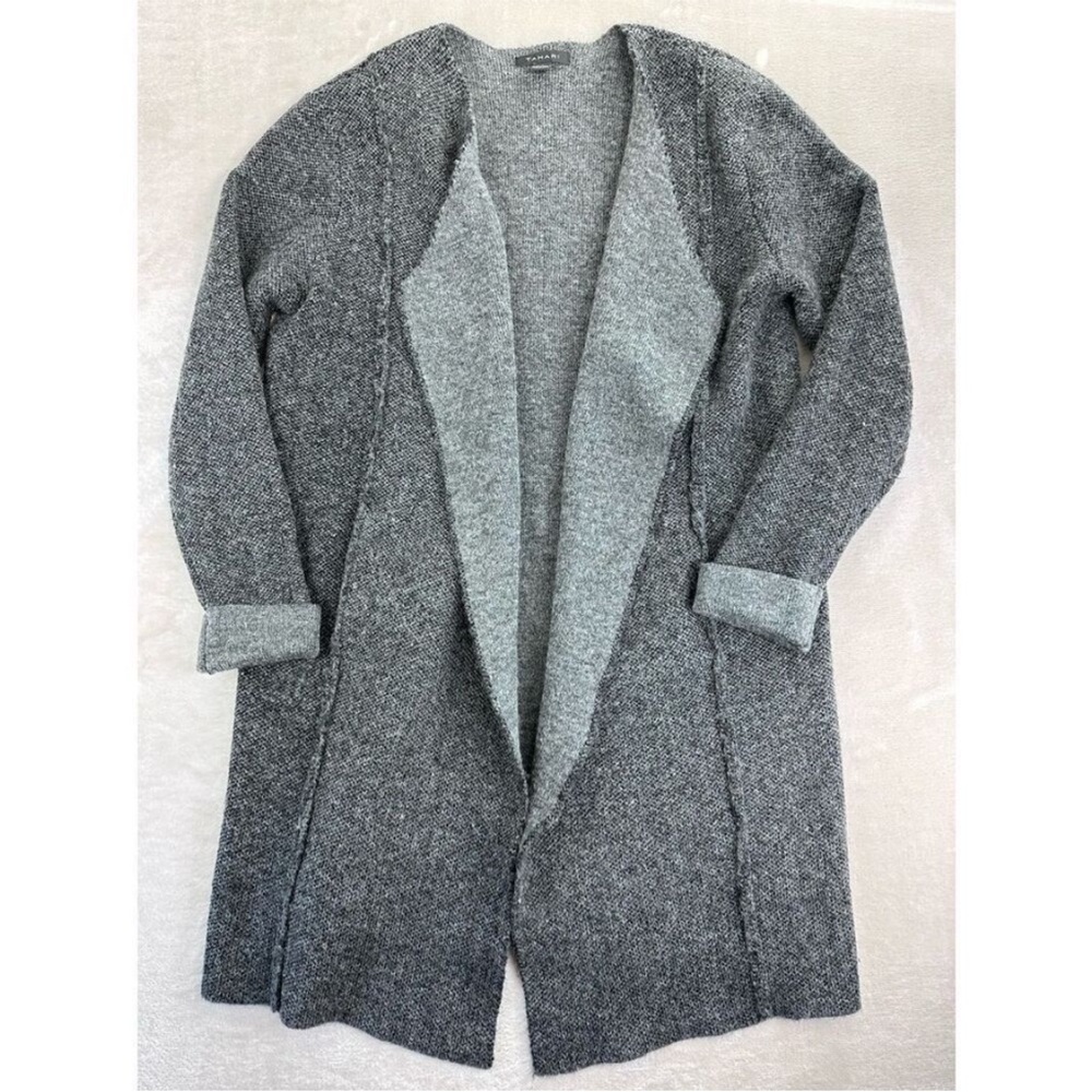 Tahari Women’s Sweater Jacket. Gray Cardigan Open Front Wool Blend Coatigan